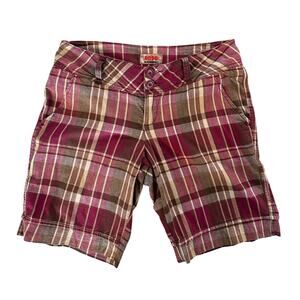 Y2K No Boundaries Ruby Plaid Bermuda Shorts – Juniors Size 9, 100% Cotton